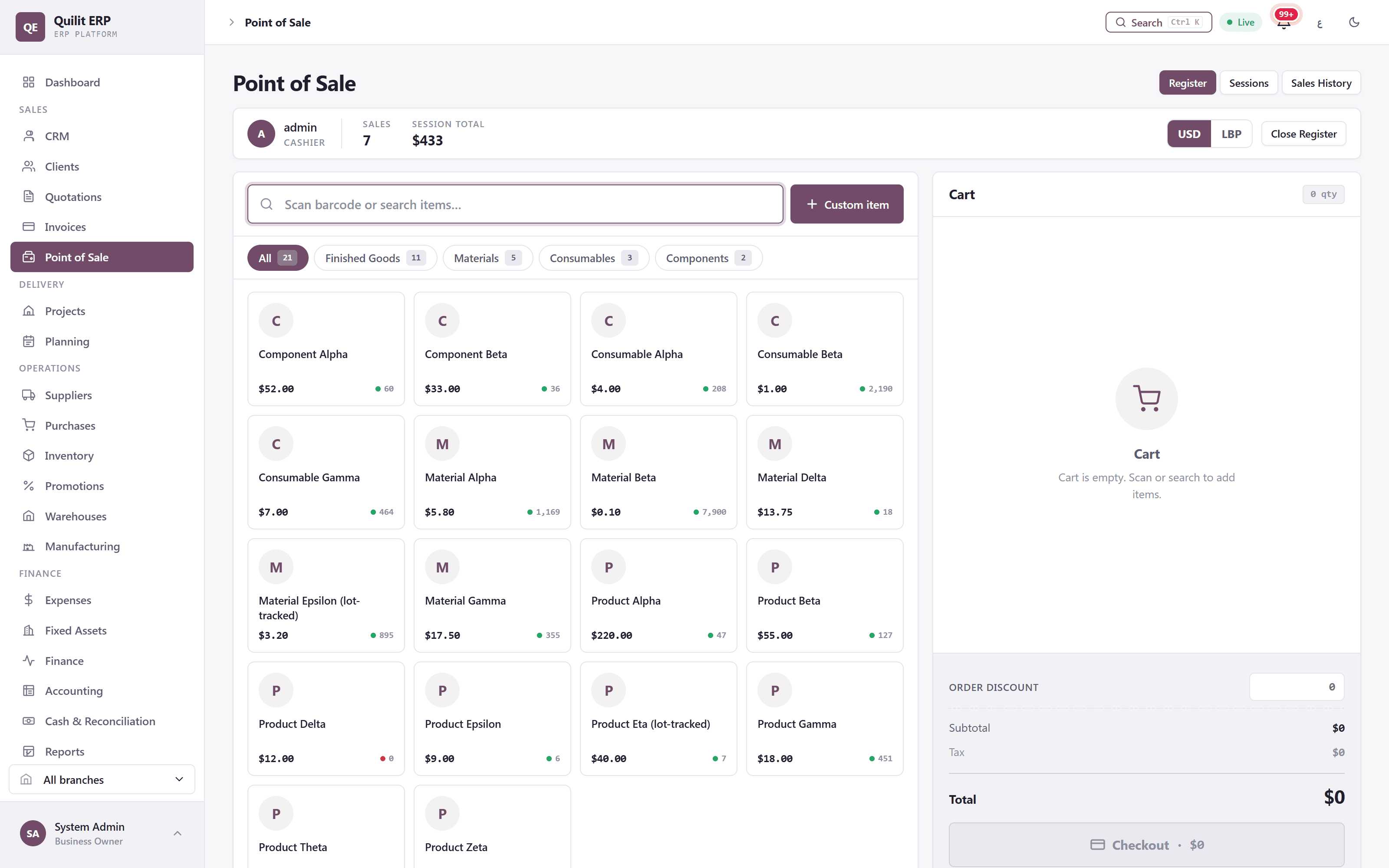 Quilit ERP — Point of Sale